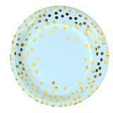 Set 10 Farfurii Unica Folosinta, Flippy, Imprimeu cu Buline, din Carton, Diametru 18 cm, Albastru/Auriu