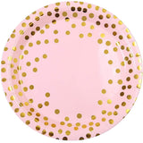 Set 10 Farfurii Unica Folosinta, Flippy, Imprimeu cu Buline, din Carton, Diametru 18 cm, Roz/Auriu