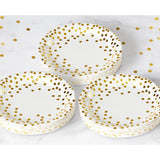 Set 10 Farfurii Unica Folosinta, Flippy, Imprimeu cu Buline, din Carton, Diametru 23 cm, Alb/Auriu