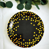 Set 10 Farfurii Unica Folosinta, Flippy, Imprimeu cu Buline, din Carton, Diametru 23 cm, Negru/Auriu