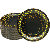 Set 10 Farfurii Unica Folosinta, Flippy, Imprimeu cu Buline, din Carton, Diametru 23 cm, Negru/Auriu