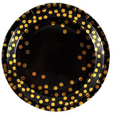 Set 10 Farfurii Unica Folosinta, Imprimeu Cu Buline, Din Carton, Diametru 23 Cm, Negru/ - vivimall.ro