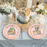 Set 10 Farfurii Unica Folosinta, Flippy, Imprimeu cu Buline, din Carton, Diametru 23 cm, Roz/Auriu