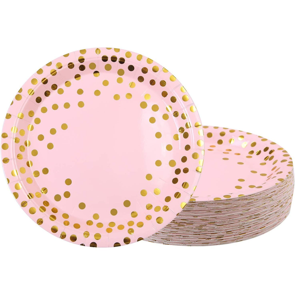 Set 10 Farfurii Unica Folosinta, Imprimeu Cu Buline, Din Carton, Diametru 23 Cm, Roz/ - vivimall.ro