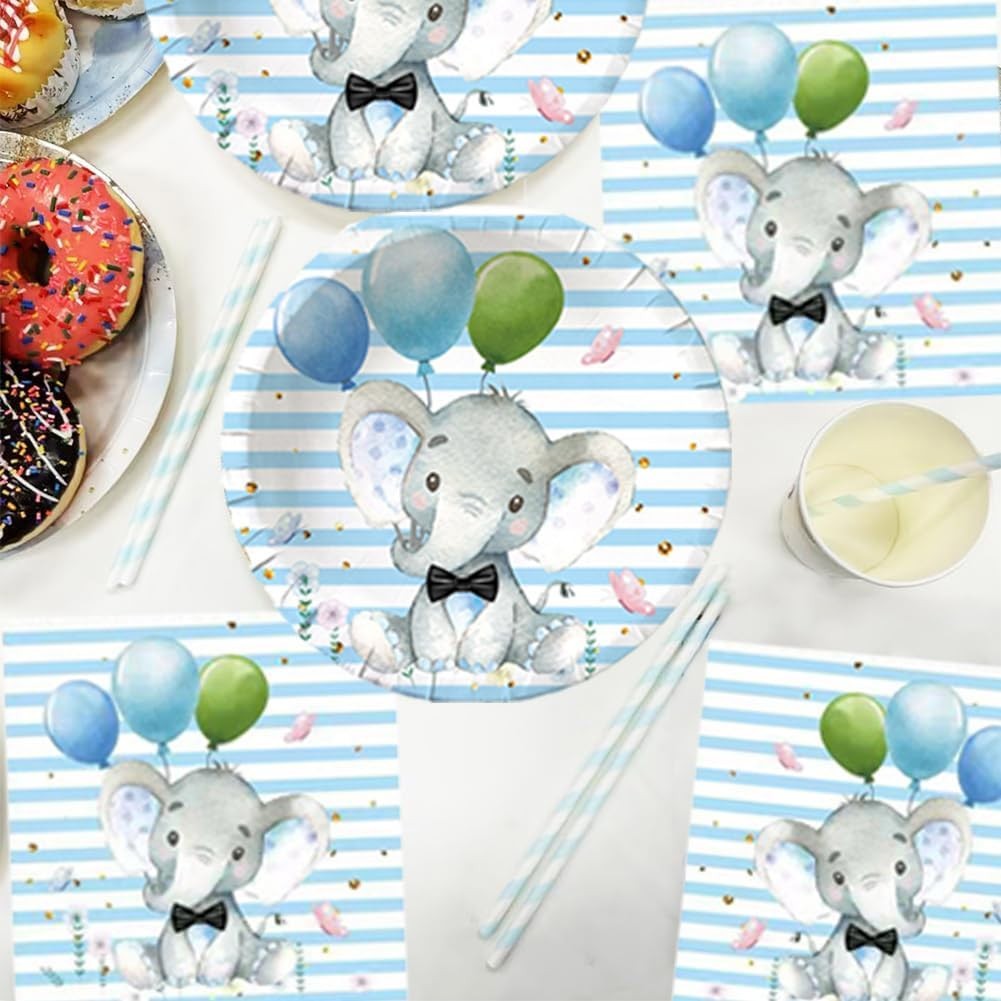 Set 10 Farfurii Unica Folosinta, Imprimeu Elefant, Din Carton, 17 Cm - vivimall.ro