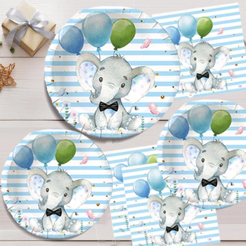 Set 10 Farfurii Unica Folosinta, Imprimeu Elefant, Din Carton, 22 Cm - vivimall.ro