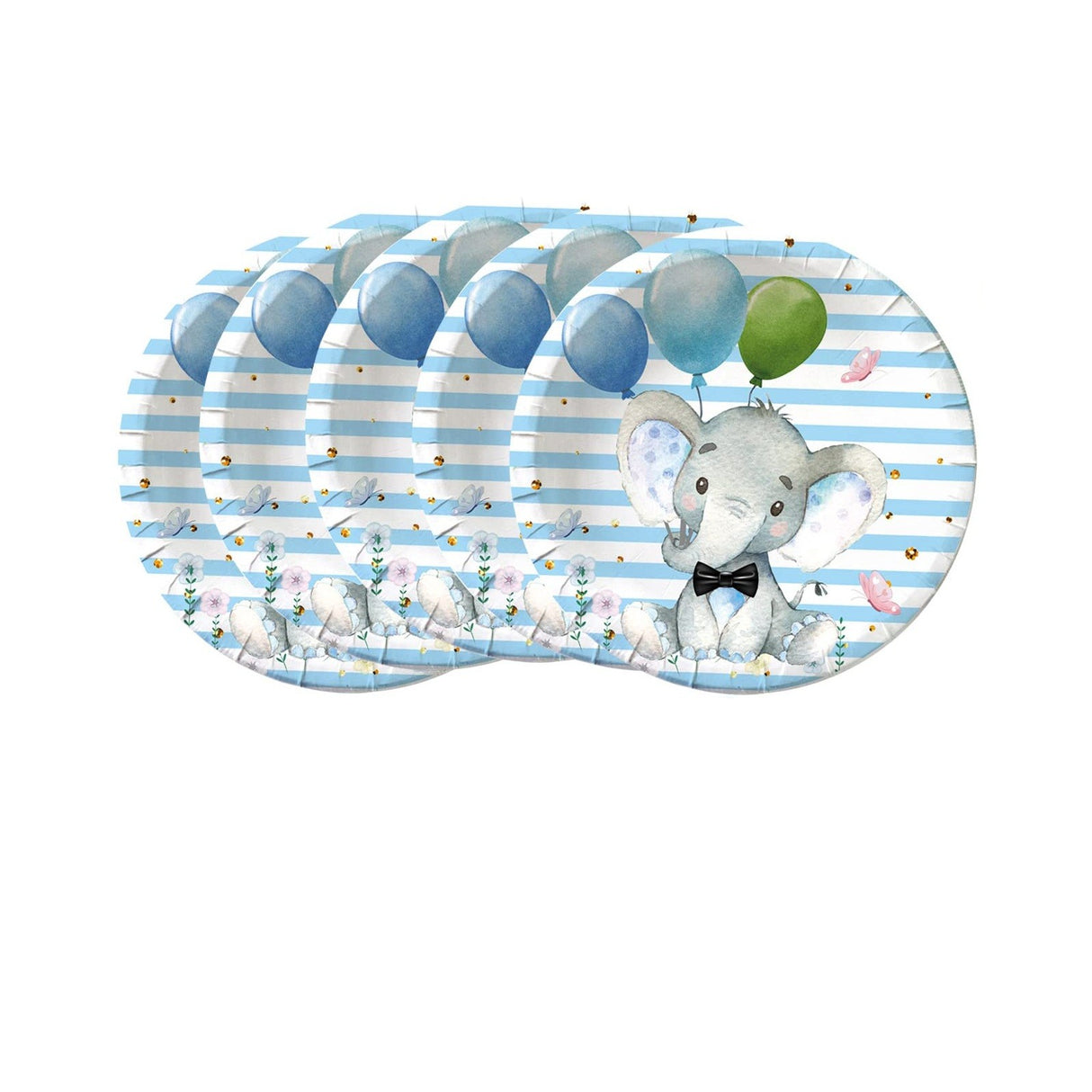 Set 10 Farfurii Unica Folosinta, Imprimeu Elefant, Din Carton, 22 Cm - vivimall.ro