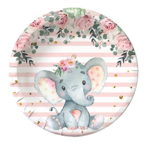 Set 10 Farfurii Unica Folosinta, Imprimeu Elefant, Din Carton, 22 Cm - vivimall.ro
