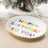 Set 10 Farfurii Unica Folosinta, Imprimeu Happy Birthday, Din Carton, Diametru 18 Cm - vivimall.ro