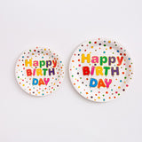 Set 10 Farfurii Unica Folosinta, Flippy, Imprimeu Happy Birthday, din Carton, Diametru 23 cm, Multicolor