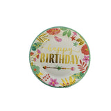 Set 10 Farfurii Unica Folosinta, Flippy, Imprimeu Happy Birthday Frunze, din Carton, Diametru 18 cm, Multicolor