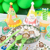 Set 10 Farfurii Unica Folosinta, Flippy, Imprimeu Jungle, din Carton, 17 cm, Verde