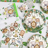 Set 10 Farfurii Unica Folosinta, Flippy, Imprimeu Jungle, din Carton, 22 cm, Verde