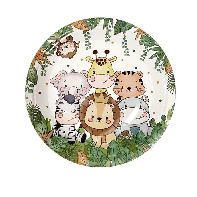 Set 10 Farfurii Unica Folosinta, Imprimeu Jungle, Din Carton, 22 Cm - vivimall.ro