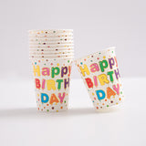 Set 10 Pahare, Flippy, Imprimeu Happy Birthday, din Carton, 250 ml, 7.5 x 8.5 cm, Multicolor