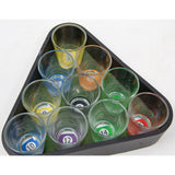 Set 10 pahare de shot Vivimall, cu Suport de Biliard, 30 ml, din sticla, 10 x 10 cm, multicolor - vivimall.ro