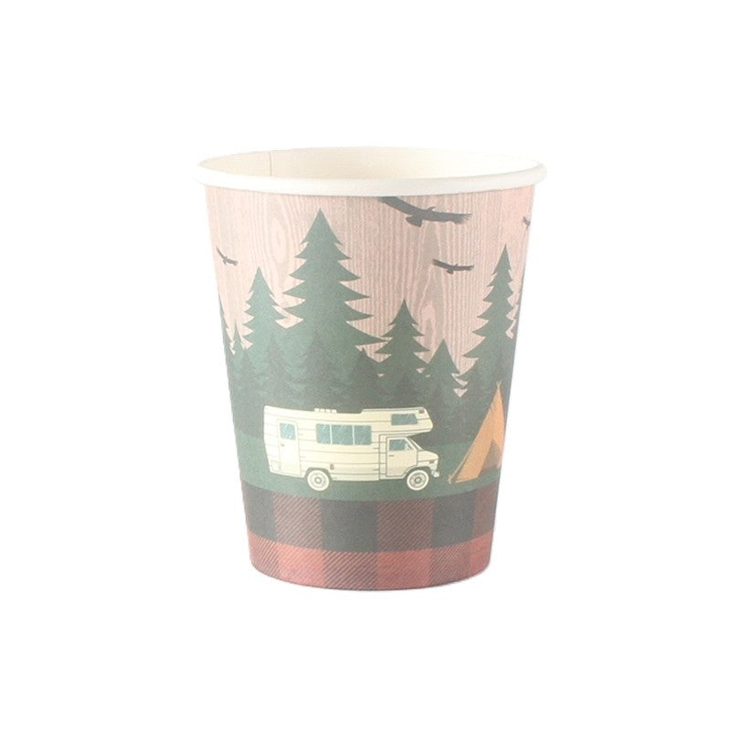Set 10 Pahare, Imprimeu Camping, Din Carton, 250 - 300 Ml