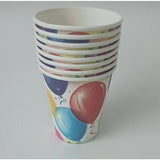 Set 10 Pahare, Flippy, Imprimeu cu Baloane, din Carton, 250 ml, 7.5 x 8.5 x 5.2 cm, Multicolor