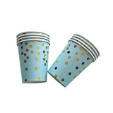 Set 10 Pahare, Flippy, Imprimeu cu Buline, din Carton, 250 ml, 7.5 x 8.5 x 5.2 cm, Albastru/Auriu