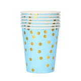 Set 10 Pahare, Flippy, Imprimeu cu Buline, din Carton, 250 ml, 7.5 x 8.5 x 5.2 cm, Albastru/Auriu