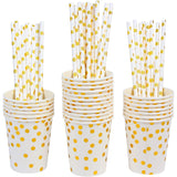 Set 10 Pahare, Flippy, Imprimeu cu Buline, din Carton, 250 ml, 7.5 x 8.5 x 5.2 cm, Auriu