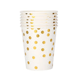 Set 10 Pahare, Flippy, Imprimeu cu Buline, din Carton, 250 ml, 7.5 x 8.5 x 5.2 cm, Auriu