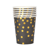 Set 10 Pahare, Imprimeu Cu Buline, Din Carton, 250 Ml, Negru/
