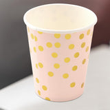 Set 10 Pahare, Flippy, Imprimeu cu Buline, din Carton, 250 ml, 7.5 x 8.5 x 5.2 cm, Roz/Auriu