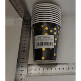 Set 10 Pahare, Flippy, Imprimeu cu Buline, din Carton, 250 ml, 7 x 8.5 x 5 cm, Negru/Auriu