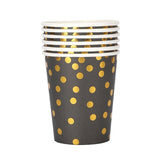 Set 10 Pahare, Imprimeu Cu Buline, Din Carton, 250 Ml, Negru/