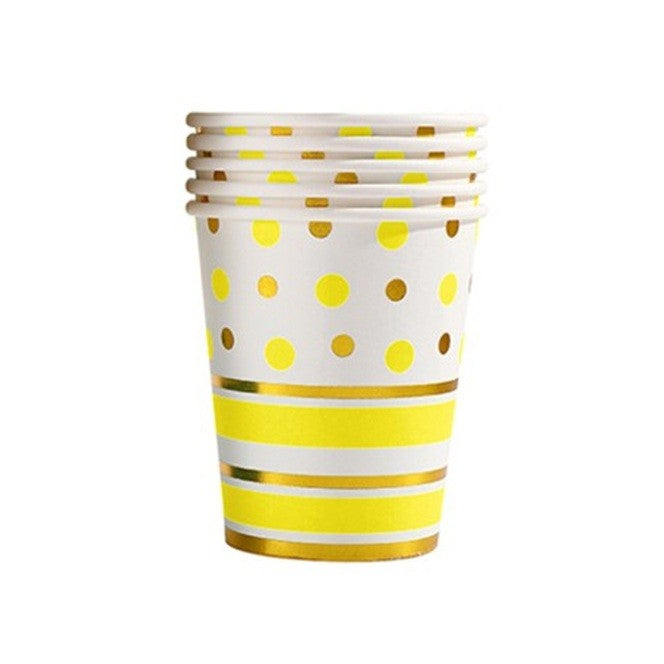 Set 10 Pahare, Imprimeu Cu Buline Si Dungi, Din Carton, 250 Ml, /Auriu