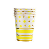 Set 10 Pahare, Imprimeu Cu Buline Si Dungi, Din Carton, 250 Ml, /Auriu
