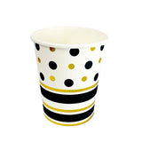 Set 10 Pahare, Flippy, Imprimeu cu Buline si Dungi, din Carton, 250 ml, 7.5 x 8.5 x 5.2 cm, Negru/Auriu