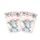 Set 10 Pahare, Flippy, Imprimeu Elefant, din Carton, 7.5 x 8.5 cm, Roz