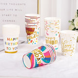 Set 10 Pahare, Flippy, Imprimeu Happy Birthday Baloane, din Carton, 250 ml, 7.5 x 8.5 x 5.2 cm, Multicolor