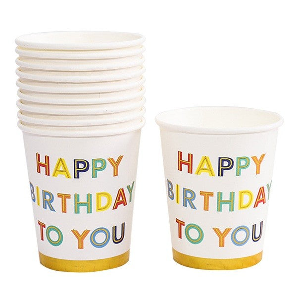 Set 10 Pahare, Imprimeu Happy Birthday To You, Din Carton, 250 Ml