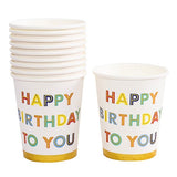 Set 10 Pahare, Flippy, Imprimeu Happy Birthday to You, din Carton, 250 ml, 7.5 x 8.5 x 5.2 cm, Multicolor