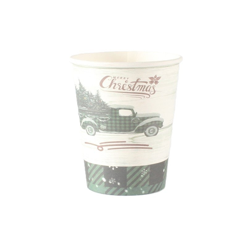 Set 10 Pahare, Imprimeu Masina De Craciun, Din Carton, 250 - 300 Ml
