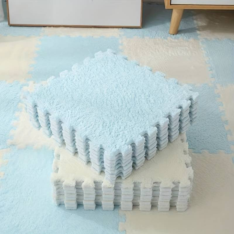 Set 10 Piese Covor Tip Puzzle, Spuma Eva, Pufos, Baby Blue - vivimall.ro
