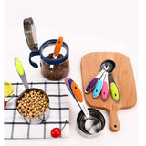 Set 10 Piese de Masurare, Vivimall, 5 Linguri Gradate + 5 Cesti Gradate, Otel Inoxidabil + Silicon, 19 x 8 x 9 cm, Multicolor - vivimall.ro