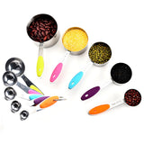 Set 10 Piese De Masurare, 5 Linguri Gradate + 5 Cesti Gradate, Otel Inoxidabil + Silicon, 19 X 8 X 9 Cm, Multicolor - vivimall.ro