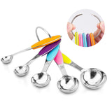 Set 10 Piese De Masurare, 5 Linguri Gradate + 5 Cesti Gradate, Otel Inoxidabil + Silicon, 19 X 8 X 9 Cm, Multicolor - vivimall.ro