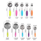 Set 10 Piese De Masurare, 5 Linguri Gradate + 5 Cesti Gradate, Otel Inoxidabil + Silicon, 19 X 8 X 9 Cm, Multicolor - vivimall.ro