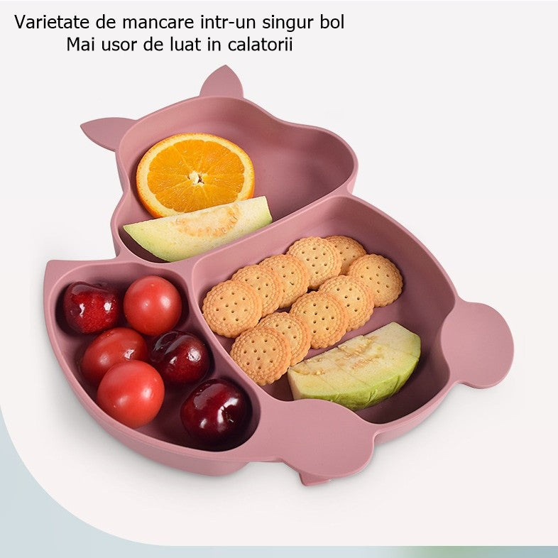 Set 10 Piese Diversificare Bebelusi Si Copii, Din Silicon, Baveta, Farfurie Compartimentata Cu Ventuza, Bol Cu Ventuza, Tacamuri Din Lemn Si Silicon, Cana Pentru Gustari, Fara Alergeni