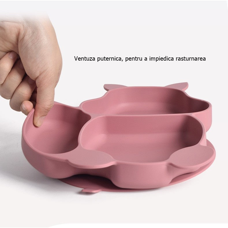 Set 10 Piese Diversificare Bebelusi Si Copii, Din Silicon, Baveta, Farfurie Compartimentata Cu Ventuza, Bol Cu Ventuza, Tacamuri Din Lemn Si Silicon, Cana Pentru Gustari, Fara Alergeni