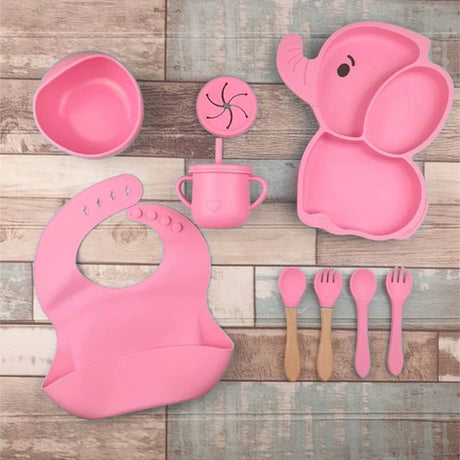 Set 10 Piese Servire Masa Pentru Bebelusi Model Elefant | BabyFeast