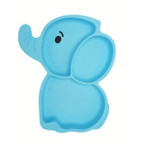 Set 10 Piese Servire Masa. Pentru Bebelusi Si Copii, Din Silicon/Lemn, Cu Ventuze Anti-Alunecare, Fara Alergeni. +6 Luni, Model Elefant