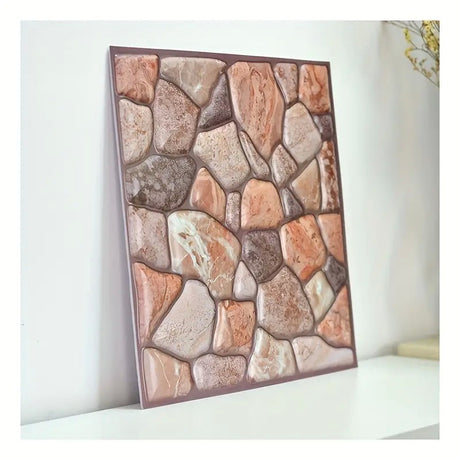 Set 10 Placi Tapet 3D, Vivimall, 30 x 30 cm, din PVC, Tip Piatra, Suprafata acoperita 0.9 mp, Autoadeziv, Caramiziu - vivimall.ro