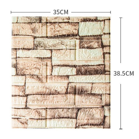 Set 10 Placi Tapet 3D, Vivimall, 35 x 38 cm, Grosime 3 mm, din Polietilena, Model Caramida, Suprafata acoperita 1.33 mp, Piatra Galbena - vivimall.ro