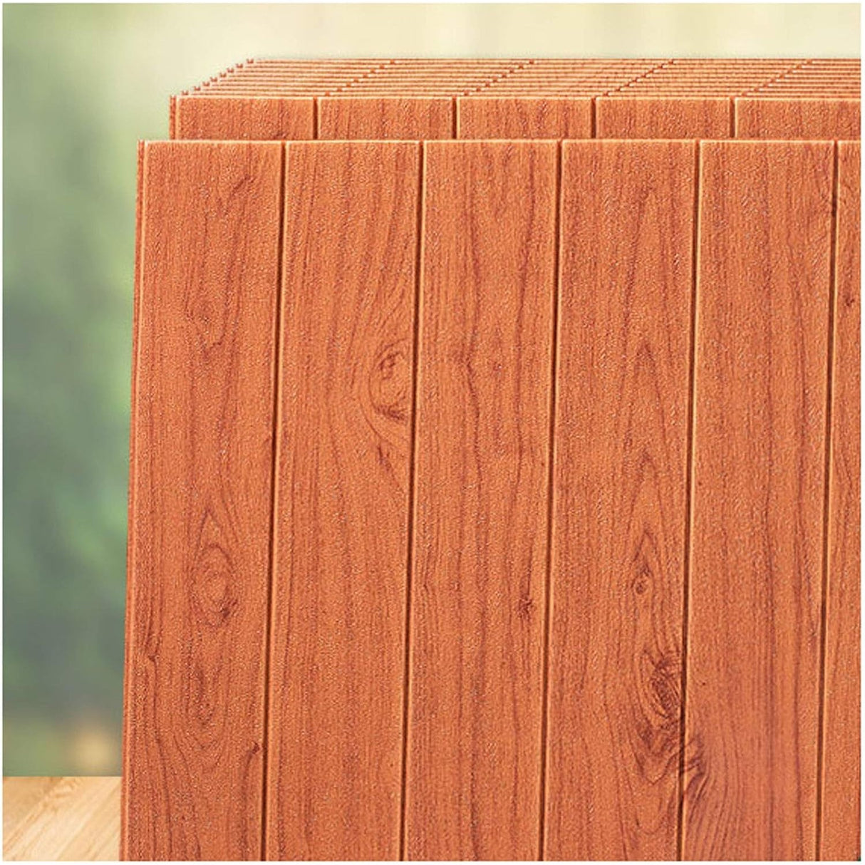 Set 10 Placi Tapet 3D, Vivimall, 70 x 70 cm, Grosime 3 mm, din Rasina, Tip Placi de Lemn, Suprafata Acoperita 4.9 mp, Maro Roscat - vivimall.ro